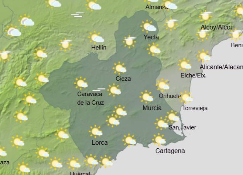 Sunny skies, 23 degrees and rising: Murcia weekly weather forecast January 20-26