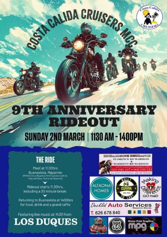 March 2 Costa Calida Cruisers Motorcycle Club 9th Anniversary Rideout