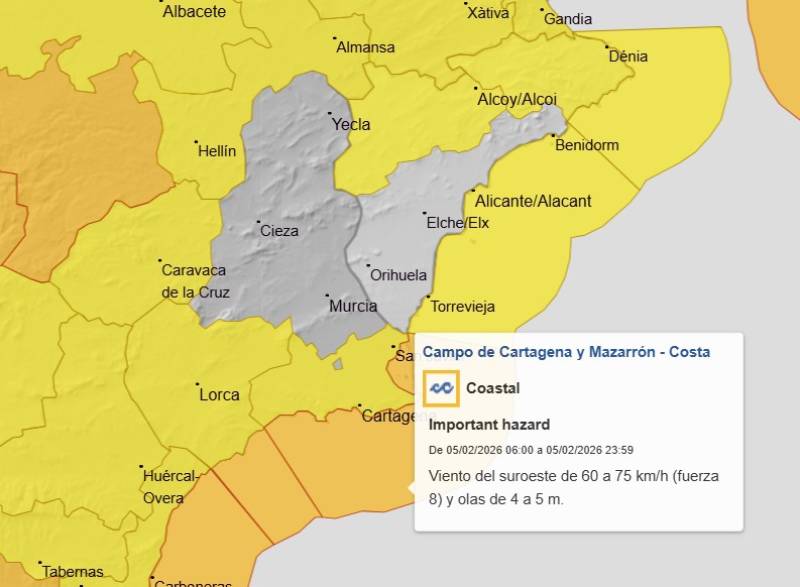 60kmh winds forecast for Murcia this Wednesday and Thursday